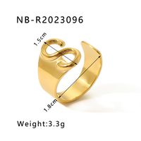 304 Stainless Steel 18K Gold Plated Modern Style Simple Style Asymmetrical Plating Letter Open Rings sku image 19