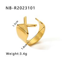 304 Stainless Steel 18K Gold Plated Modern Style Simple Style Asymmetrical Plating Letter Open Rings sku image 24