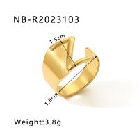 304 Stainless Steel 18K Gold Plated Modern Style Simple Style Asymmetrical Plating Letter Open Rings sku image 26