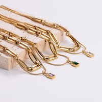 Edelstahl 304 18 Karat Vergoldet Einfacher Stil Überzug Rechteck Strasssteine Doppellagige Halsketten main image 7