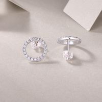 Simple Style Shiny Circle Sterling Silver Gra Plating Inlay Moissanite 18k Gold Plated Ear Studs main image 3