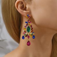 1 Pair Ethnic Style Shiny Water Droplets Flower Tassel Plating Inlay Zinc Alloy Glass Drop Earrings main image 1