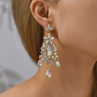 1 Pair Ethnic Style Shiny Water Droplets Flower Tassel Plating Inlay Zinc Alloy Glass Drop Earrings main image 7