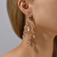 1 Pair Ethnic Style Shiny Water Droplets Flower Tassel Plating Inlay Zinc Alloy Glass Drop Earrings main image 3