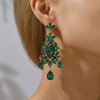 1 Pair Ethnic Style Shiny Water Droplets Flower Tassel Plating Inlay Zinc Alloy Glass Drop Earrings main image 4