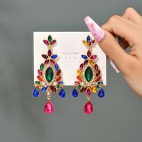 1 Pair Ethnic Style Shiny Water Droplets Flower Tassel Plating Inlay Zinc Alloy Glass Drop Earrings main image 8
