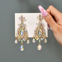 1 Pair Ethnic Style Shiny Water Droplets Flower Tassel Plating Inlay Zinc Alloy Glass Drop Earrings main image 10