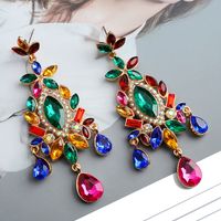 1 Pair Ethnic Style Shiny Water Droplets Flower Tassel Plating Inlay Zinc Alloy Glass Drop Earrings sku image 1