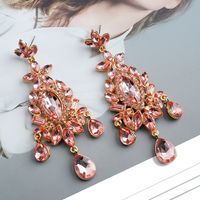 1 Pair Ethnic Style Shiny Water Droplets Flower Tassel Plating Inlay Zinc Alloy Glass Drop Earrings sku image 4