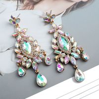 1 Pair Ethnic Style Shiny Water Droplets Flower Tassel Plating Inlay Zinc Alloy Glass Drop Earrings sku image 5