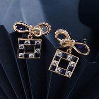 1 Pair Casual Glam Square Bow Knot Transparent Copper Alloy Artificial Gemstones 18k Gold Plated Drop Earrings main image 7