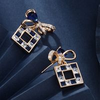 1 Pair Casual Glam Square Bow Knot Transparent Copper Alloy Artificial Gemstones 18k Gold Plated Drop Earrings main image 8