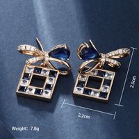 1 Pair Casual Glam Square Bow Knot Transparent Copper Alloy Artificial Gemstones 18k Gold Plated Drop Earrings main image 2