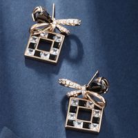 1 Pair Casual Glam Square Bow Knot Transparent Copper Alloy Artificial Gemstones 18k Gold Plated Drop Earrings main image 9