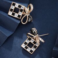 1 Pair Casual Glam Square Bow Knot Transparent Copper Alloy Artificial Gemstones 18k Gold Plated Drop Earrings main image 10