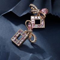 1 Pair Casual Glam Square Bow Knot Transparent Copper Alloy Artificial Gemstones 18k Gold Plated Drop Earrings main image 6