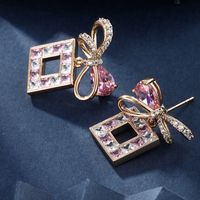 1 Pair Casual Glam Square Bow Knot Transparent Copper Alloy Artificial Gemstones 18k Gold Plated Drop Earrings main image 5