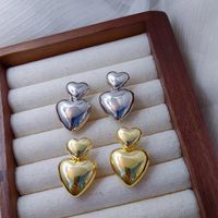1 Pair Simple Style Heart Shape Plating Alloy 14k Gold Plated Silver Plated Drop Earrings main image 1