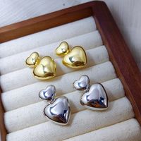 1 Pair Simple Style Heart Shape Plating Alloy 14k Gold Plated Silver Plated Drop Earrings main image 3