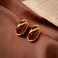 1 Pair Simple Style Oval Water Droplets Inlay Alloy Artificial Gemstones Ear Studs main image 6