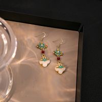 1 Pair Retro Flower Plating Inlay Alloy Artificial Gemstones Zircon Drop Earrings main image 5