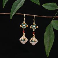 1 Pair Retro Flower Plating Inlay Alloy Artificial Gemstones Zircon Drop Earrings main image 1