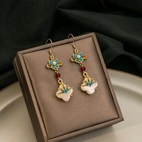 1 Pair Retro Flower Plating Inlay Alloy Artificial Gemstones Zircon Drop Earrings main image 4