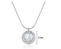 Lady Round Sterling Silver Plating Inlay Freshwater Pearl White Gold Plated Pendant Necklace main image 2