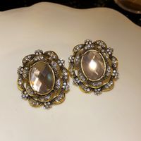 1 Pair Exaggerated Shiny Oval Hollow Out Inlay Alloy Artificial Gemstones Rhinestones Ear Studs main image 3