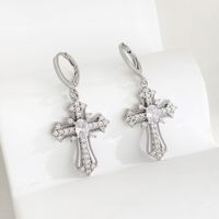 1 Pair Ig Style Classic Style Cross Plating Inlay Copper Zircon White Gold Plated Gold Plated Drop Earrings main image 5