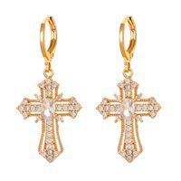 1 Pair Ig Style Classic Style Cross Plating Inlay Copper Zircon White Gold Plated Gold Plated Drop Earrings main image 7