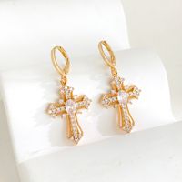 1 Pair Ig Style Classic Style Cross Plating Inlay Copper Zircon White Gold Plated Gold Plated Drop Earrings main image 6