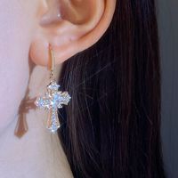 1 Pair Ig Style Classic Style Cross Plating Inlay Copper Zircon White Gold Plated Gold Plated Drop Earrings main image 3
