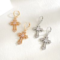 1 Pair Ig Style Classic Style Cross Plating Inlay Copper Zircon White Gold Plated Gold Plated Drop Earrings main image 1