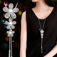 Ig Style Shiny Flower Alloy Copper Plating Inlay Artificial Pearls Rhinestones Sweater Chain Long Necklace main image 7