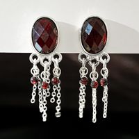1 Pair Retro Ethnic Style Oval Tassel Beaded Plating Inlay Copper Glass Bead Glass Stone Platinum Plated Drop Earrings Ear Cuffs main image 3