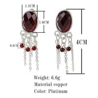1 Pair Retro Ethnic Style Oval Tassel Beaded Plating Inlay Copper Glass Bead Glass Stone Platinum Plated Drop Earrings Ear Cuffs main image 2