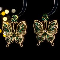 1 Pair Ig Style Exaggerated Butterfly Inlay Alloy Rhinestones Zircon Drop Earrings main image 6