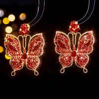 1 Pair Ig Style Exaggerated Butterfly Inlay Alloy Rhinestones Zircon Drop Earrings main image 7