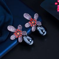 1 Pair Romantic Sweet Flower Plating Inlay Copper Pearl Zircon Rhodium Plated Silver Plated Drop Earrings main image 6