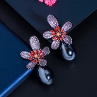 1 Pair Romantic Sweet Flower Plating Inlay Copper Pearl Zircon Rhodium Plated Silver Plated Drop Earrings sku image 2