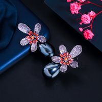 1 Pair Romantic Sweet Flower Plating Inlay Copper Pearl Zircon Rhodium Plated Silver Plated Drop Earrings main image 8