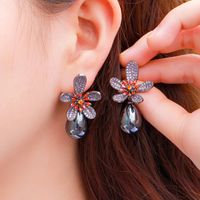 1 Pair Romantic Sweet Flower Plating Inlay Copper Pearl Zircon Rhodium Plated Silver Plated Drop Earrings main image 1