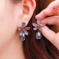 1 Pair Romantic Sweet Flower Plating Inlay Copper Pearl Zircon Rhodium Plated Silver Plated Drop Earrings main image 11