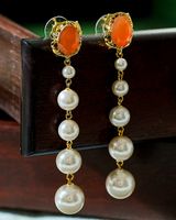 1 Pair Glam Sweet Oval Beaded Plating Inlay Alloy Glass Stone 18k Gold Plated Drop Earrings main image 6