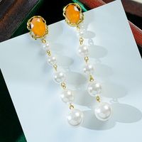 1 Pair Glam Sweet Oval Beaded Plating Inlay Alloy Glass Stone 18k Gold Plated Drop Earrings main image 1
