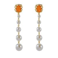 1 Pair Glam Sweet Oval Beaded Plating Inlay Alloy Glass Stone 18k Gold Plated Drop Earrings main image 5