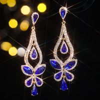 1 Pair Elegant Flower Inlay Alloy Rhinestones Zircon Drop Earrings main image 4