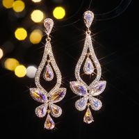 1 Pair Elegant Flower Inlay Alloy Rhinestones Zircon Drop Earrings sku image 4