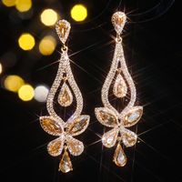 1 Par Elegante Flor Embutido Aleación Diamantes De Imitación Circón Pendientes De Gota sku image 3